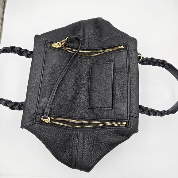 Tory Burch Leather Half Moon Small Satchel Hand Bag Black Leather - Picture 3 of 7